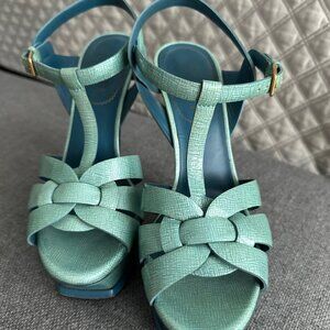 $995 YSL YVES SAINT LAURENT AQUA TRIBUTE 105 HEEL SANDALS SZ 38